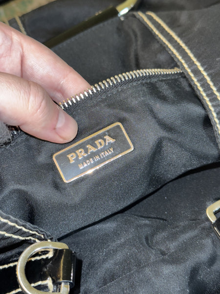 PRADA BLACK NYLON SS 2003 METAL HANDLE TOTE BAG