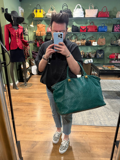 CHLOÉ GREEN OSTRICH LARGE HANDBAG