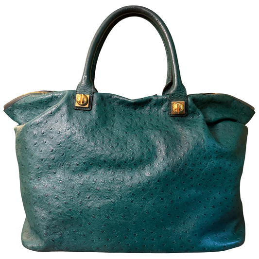 CHLOÉ GREEN OSTRICH LARGE HANDBAG