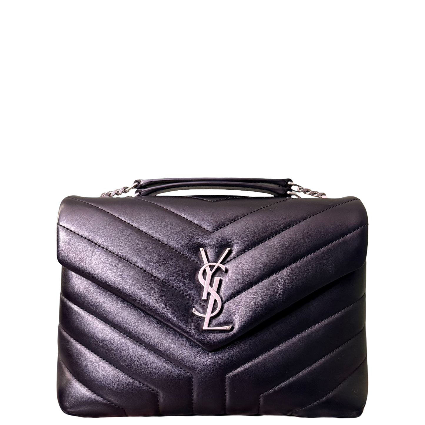 SAINT LAURENT BLACK SMALL LOULOU SHOULDER BAG