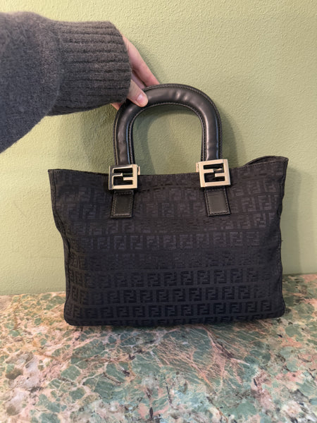 FENDI BLACK ZUCCHINO MEDIUM TOTE BAG