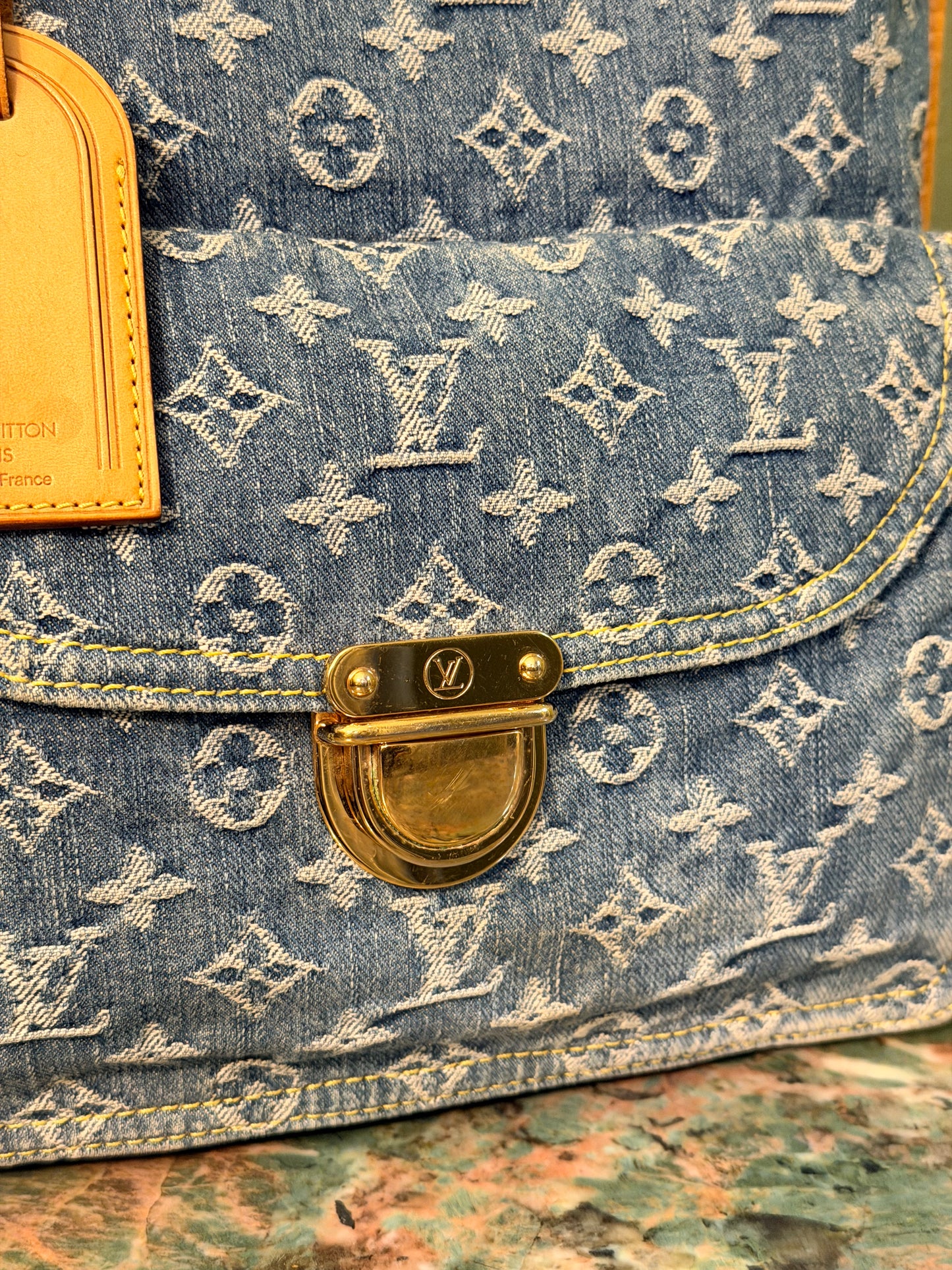 LOUIS VUITTON BLUE DENIM SAC PLAT HANDBAG