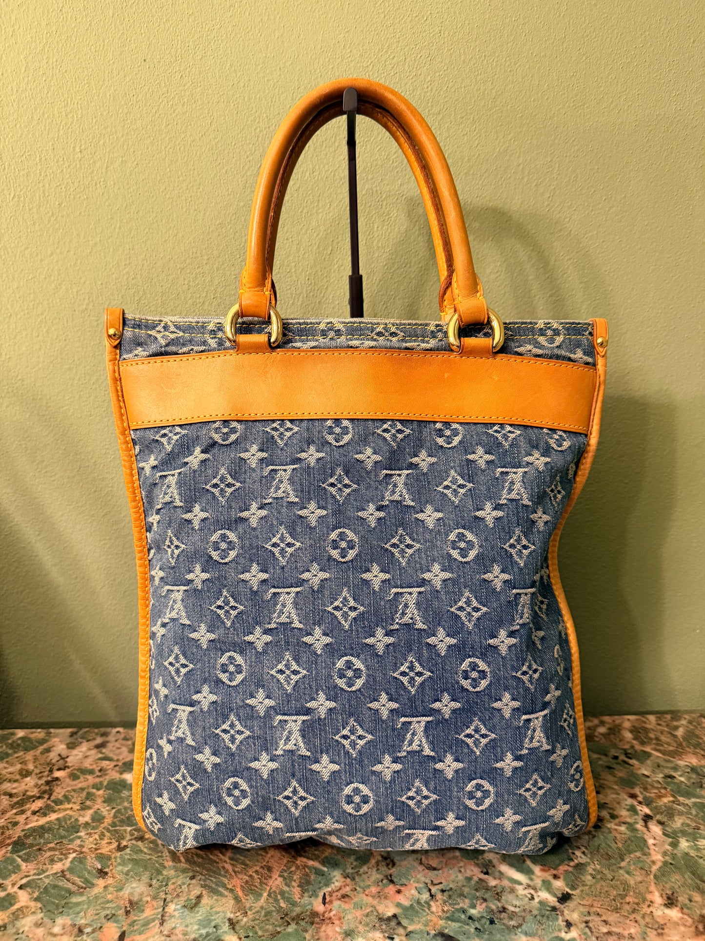 LOUIS VUITTON BLUE DENIM SAC PLAT HANDBAG