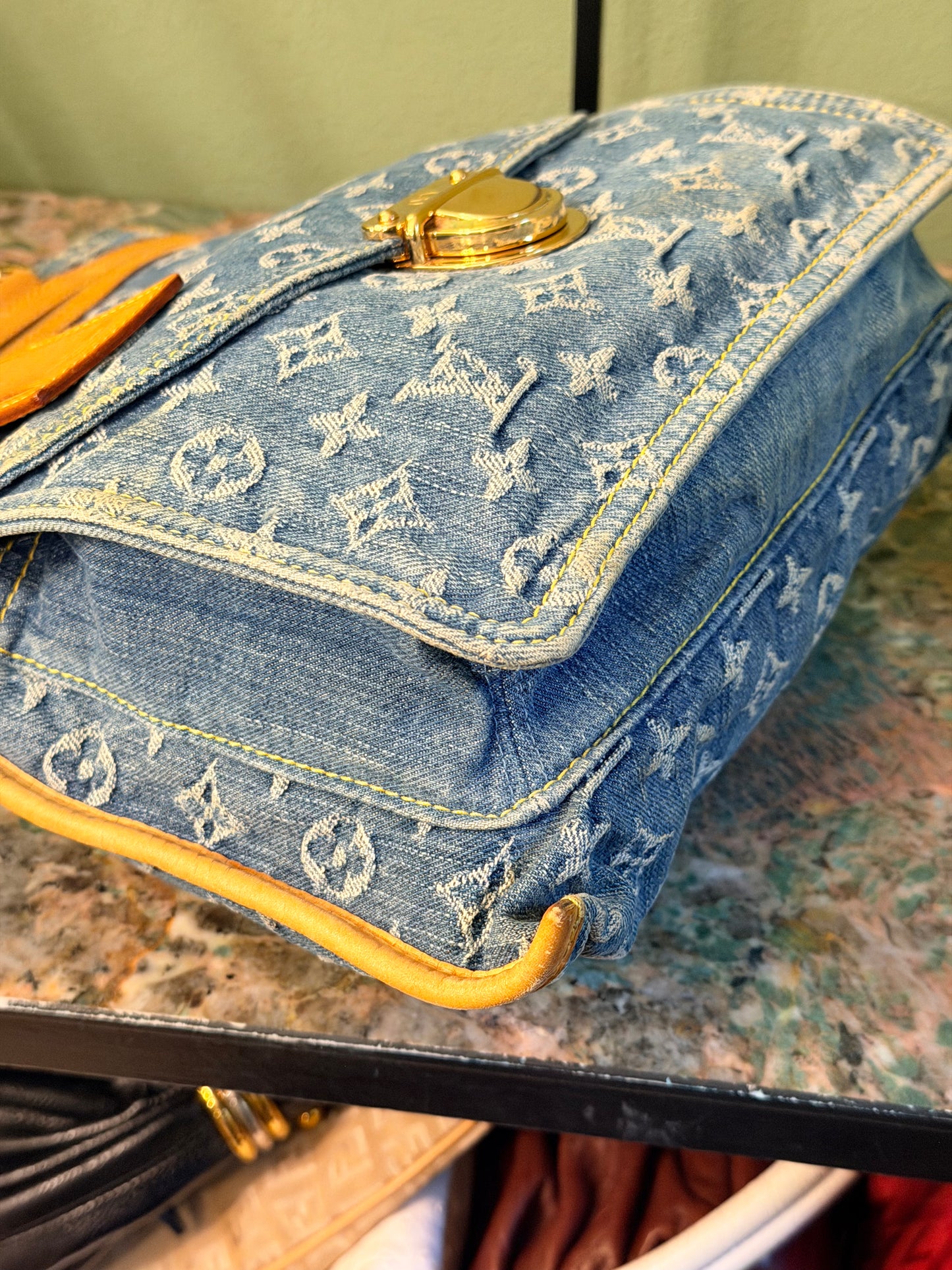 LOUIS VUITTON BLUE DENIM SAC PLAT HANDBAG