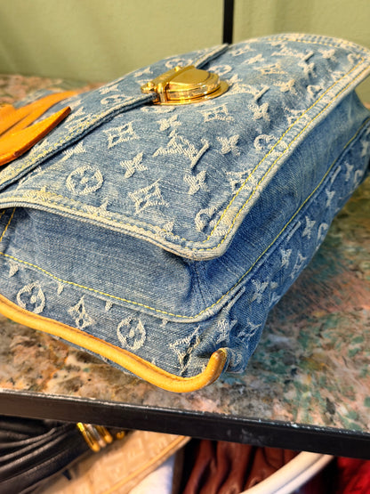 LOUIS VUITTON BLUE DENIM SAC PLAT HANDBAG