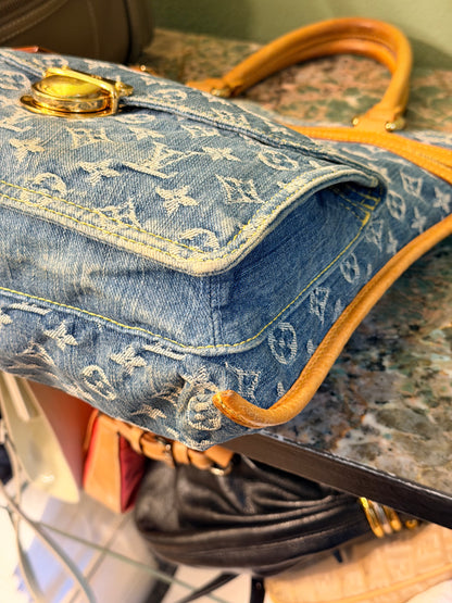 LOUIS VUITTON BLUE DENIM SAC PLAT HANDBAG
