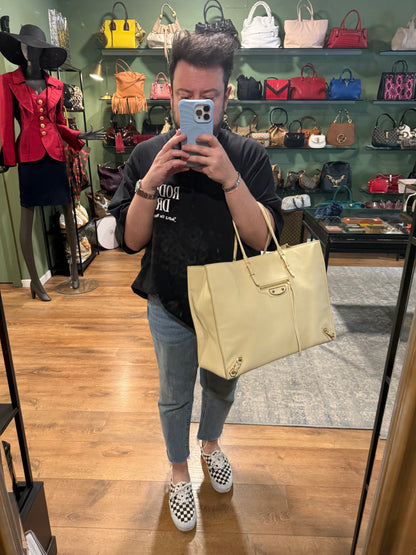 BALENCIAGA BUTTER YELLOW LARGE PAPIER EDGE HANDBAG