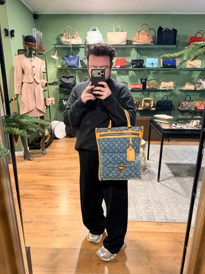 LOUIS VUITTON BLUE DENIM SAC PLAT HANDBAG