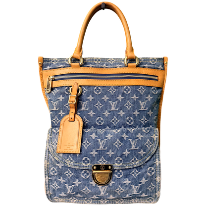 LOUIS VUITTON BLUE DENIM SAC PLAT HANDBAG