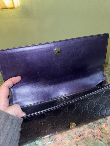 GUCCI  METALLIC PURPLE GUCCISSIMA EAST WEST CLUTCH