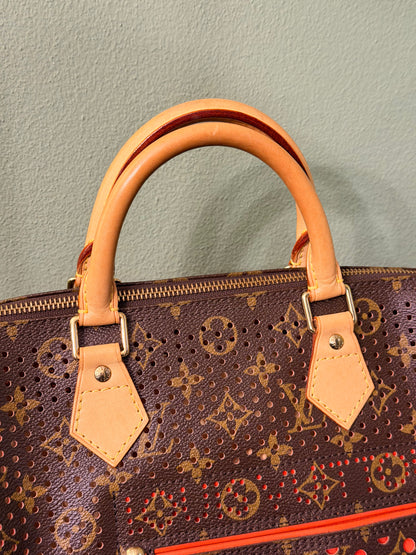 LOUIS VUITTON ORANGE MONOGRAM PERFORATED SPEEDY 30 BOSTON BAG