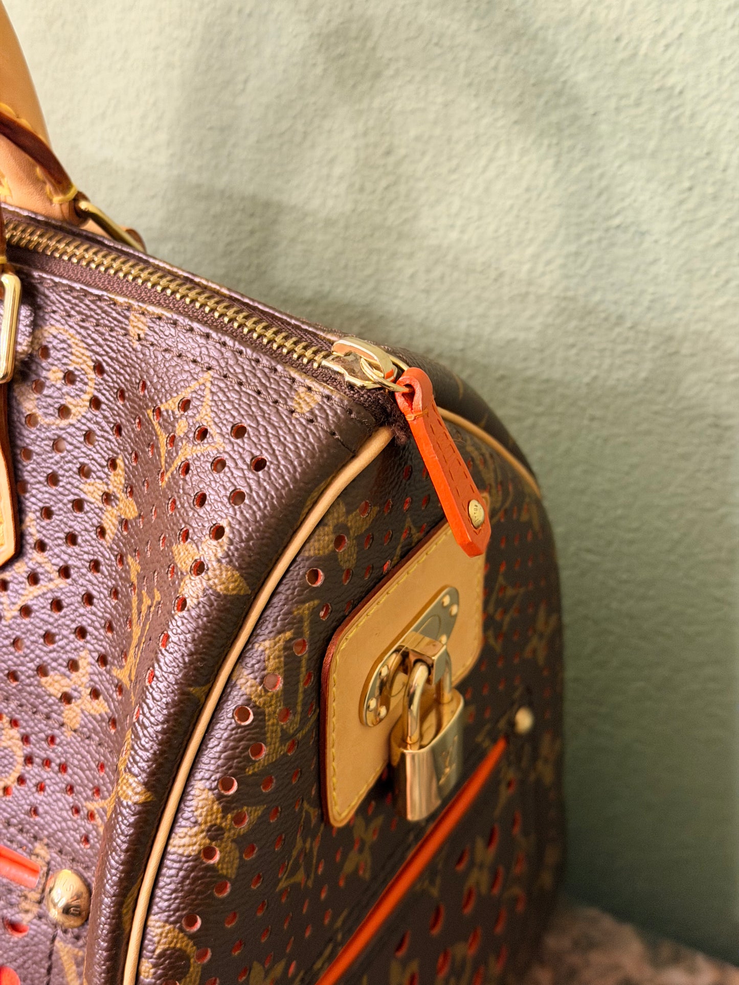 LOUIS VUITTON ORANGE MONOGRAM PERFORATED SPEEDY 30 BOSTON BAG