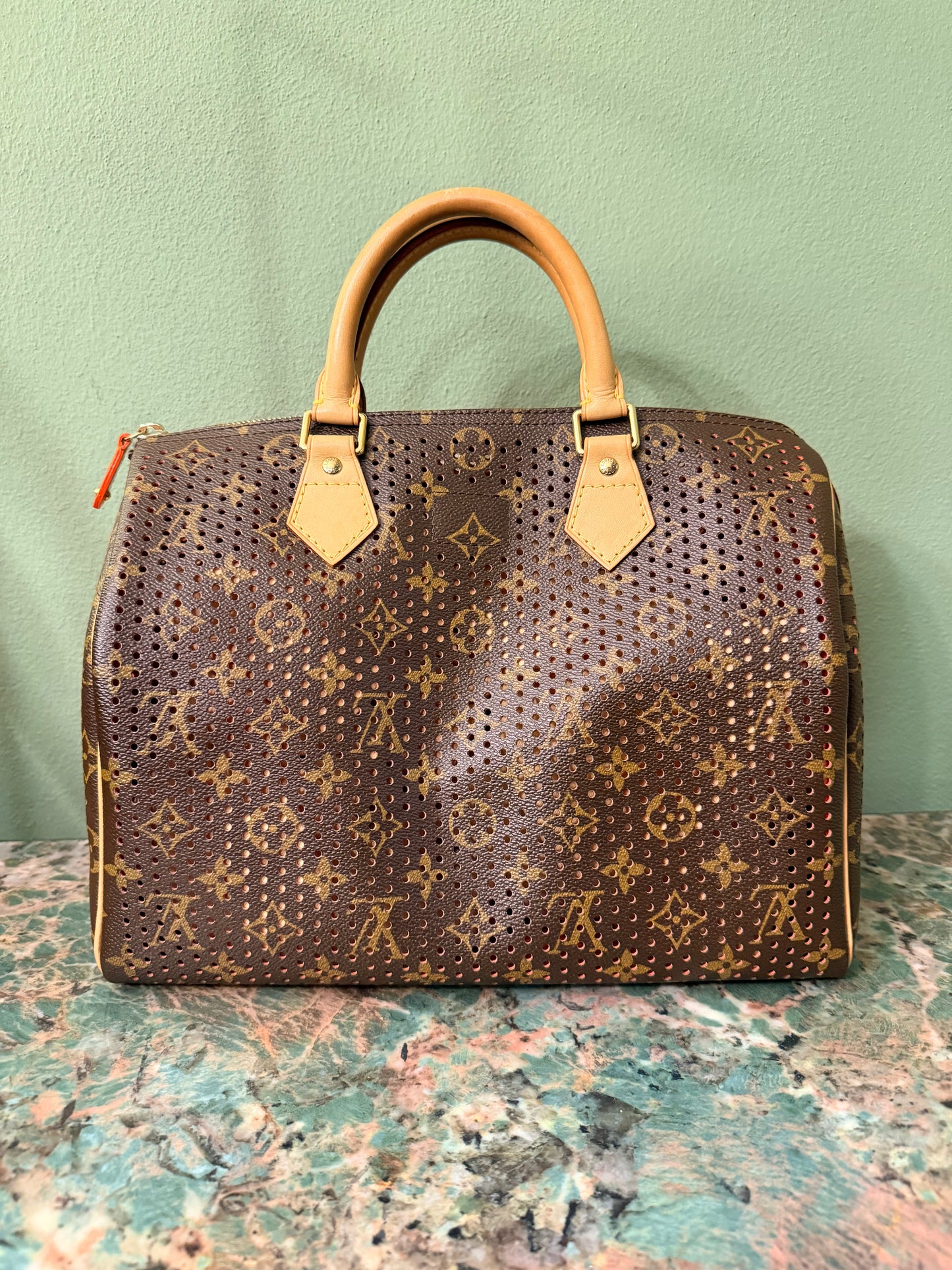 LOUIS VUITTON ORANGE MONOGRAM PERFORATED SPEEDY 30 BOSTON BAG