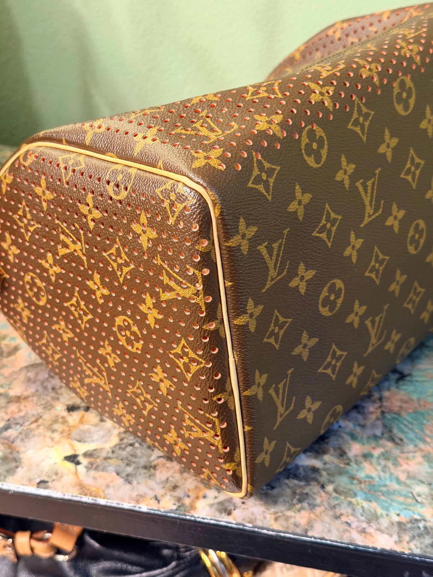 LOUIS VUITTON ORANGE MONOGRAM PERFORATED SPEEDY 30 BOSTON BAG