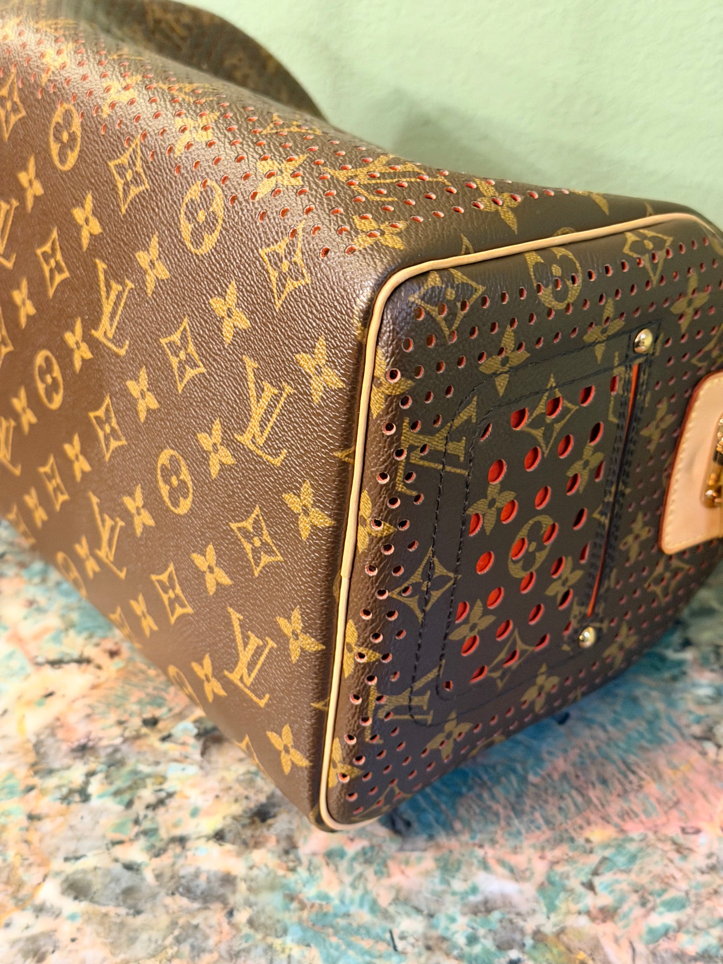 LOUIS VUITTON ORANGE MONOGRAM PERFORATED SPEEDY 30 BOSTON BAG