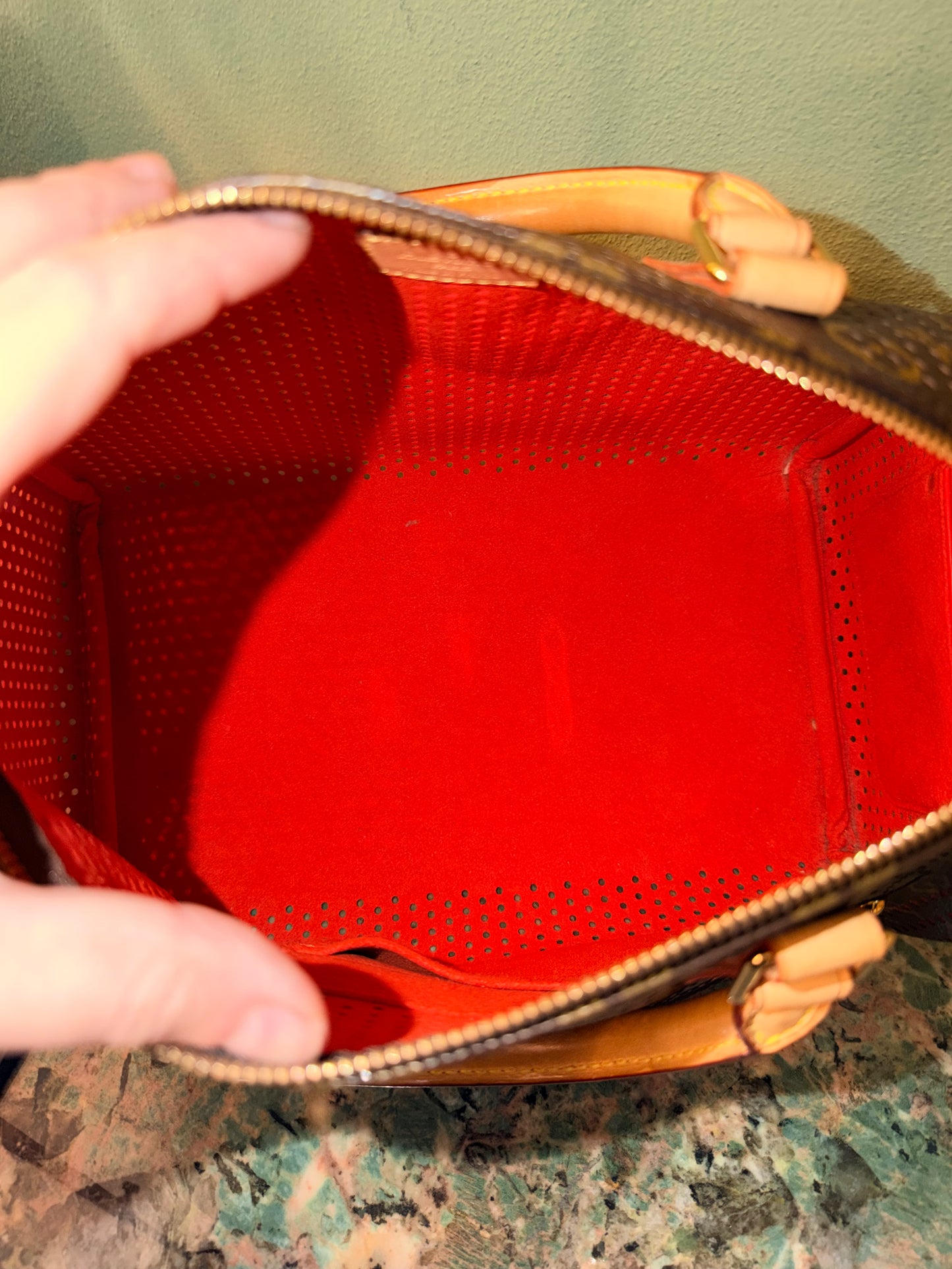 LOUIS VUITTON ORANGE MONOGRAM PERFORATED SPEEDY 30 BOSTON BAG