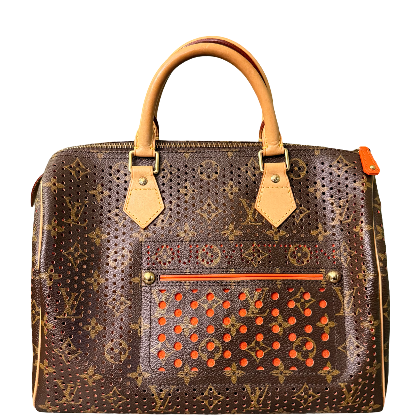 LOUIS VUITTON ORANGE MONOGRAM PERFORATED SPEEDY 30 BOSTON BAG
