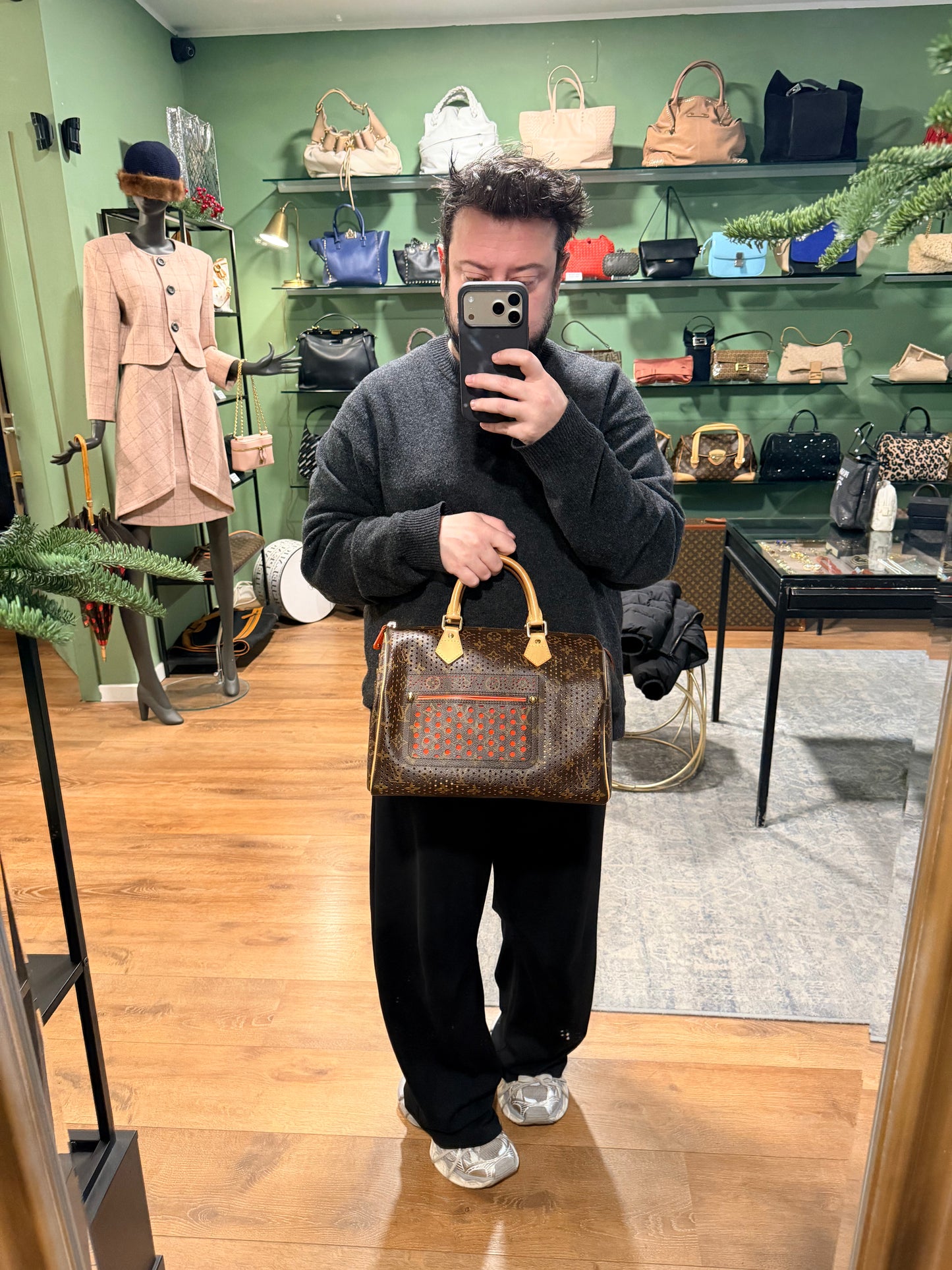 LOUIS VUITTON ORANGE MONOGRAM PERFORATED SPEEDY 30 BOSTON BAG