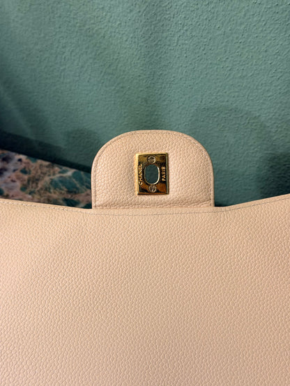 CHANEL BEIGE CAVIAR TIMELESS JUMBO SINGLE FLAP SHOULDER BAG