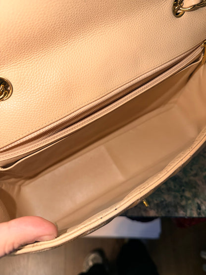 CHANEL BEIGE CAVIAR TIMELESS JUMBO SINGLE FLAP SHOULDER BAG