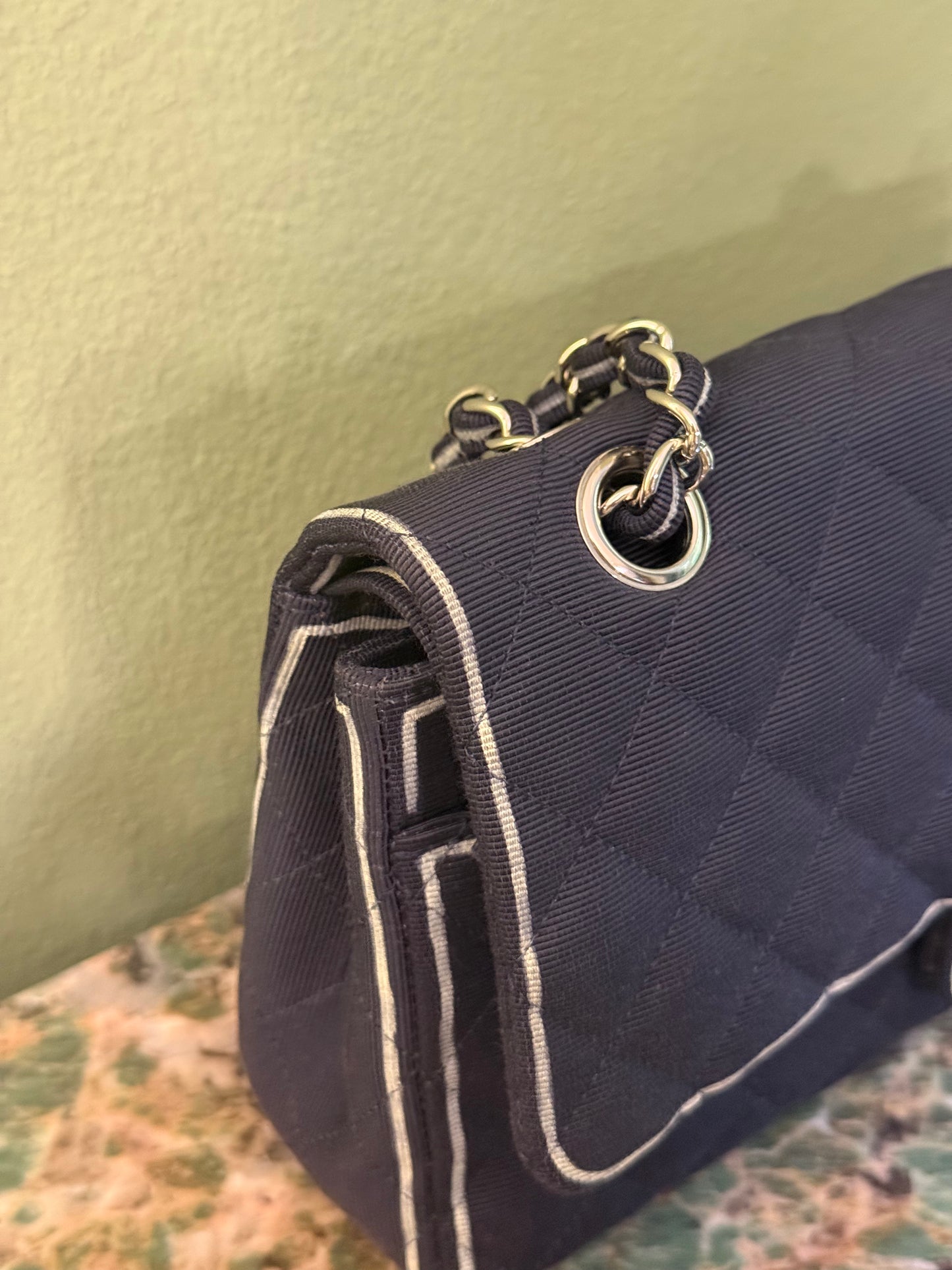 CHANEL NAVY GROS GRAIN MEDIUM CLASSIC DOUBLE FLAP TIMELESS SHOULDER BAG
