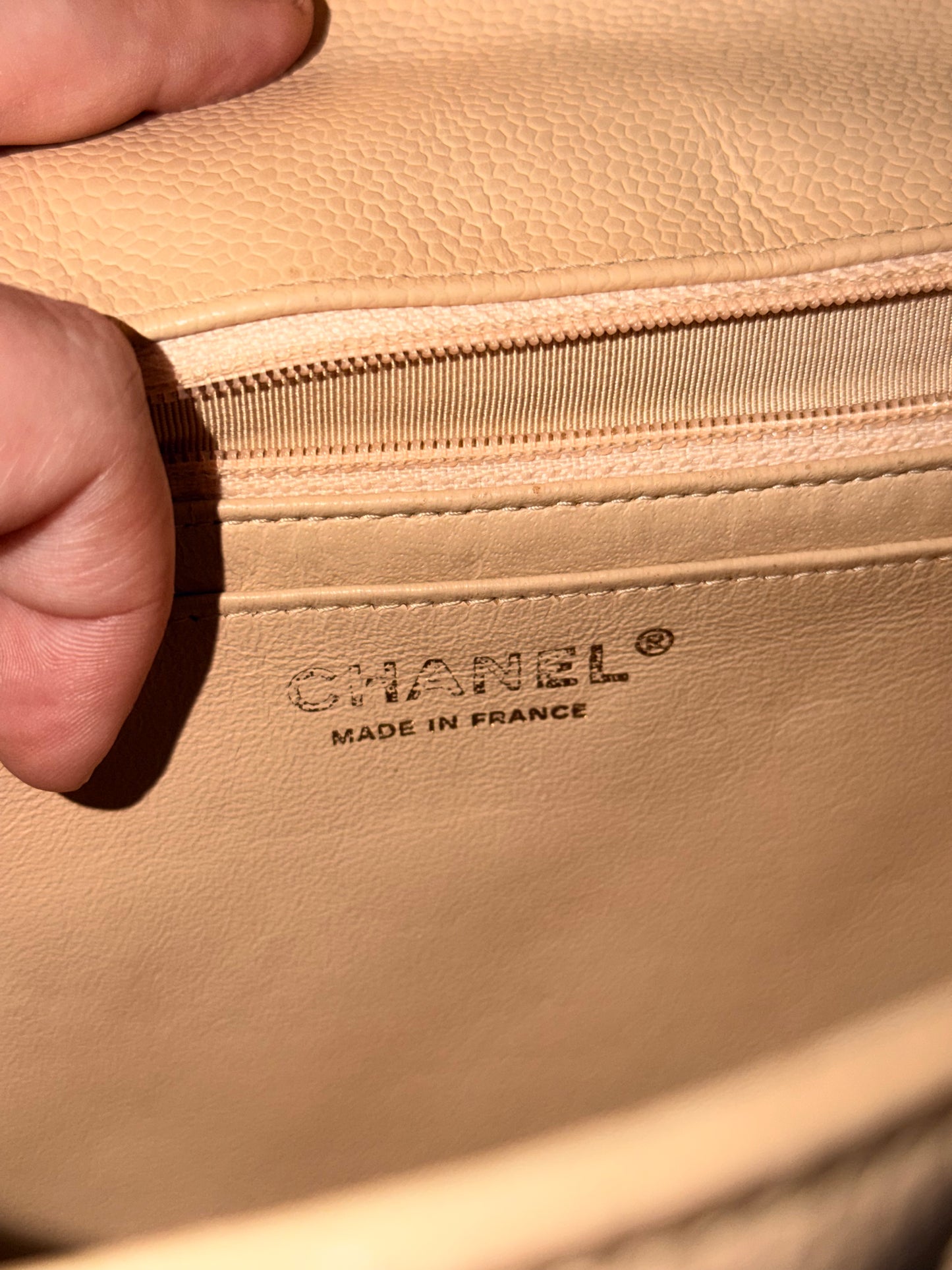 CHANEL BEIGE CAVIAR TIMELESS JUMBO SINGLE FLAP SHOULDER BAG