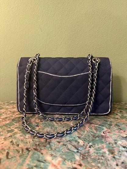 CHANEL NAVY GROS GRAIN MEDIUM CLASSIC DOUBLE FLAP TIMELESS SHOULDER BAG