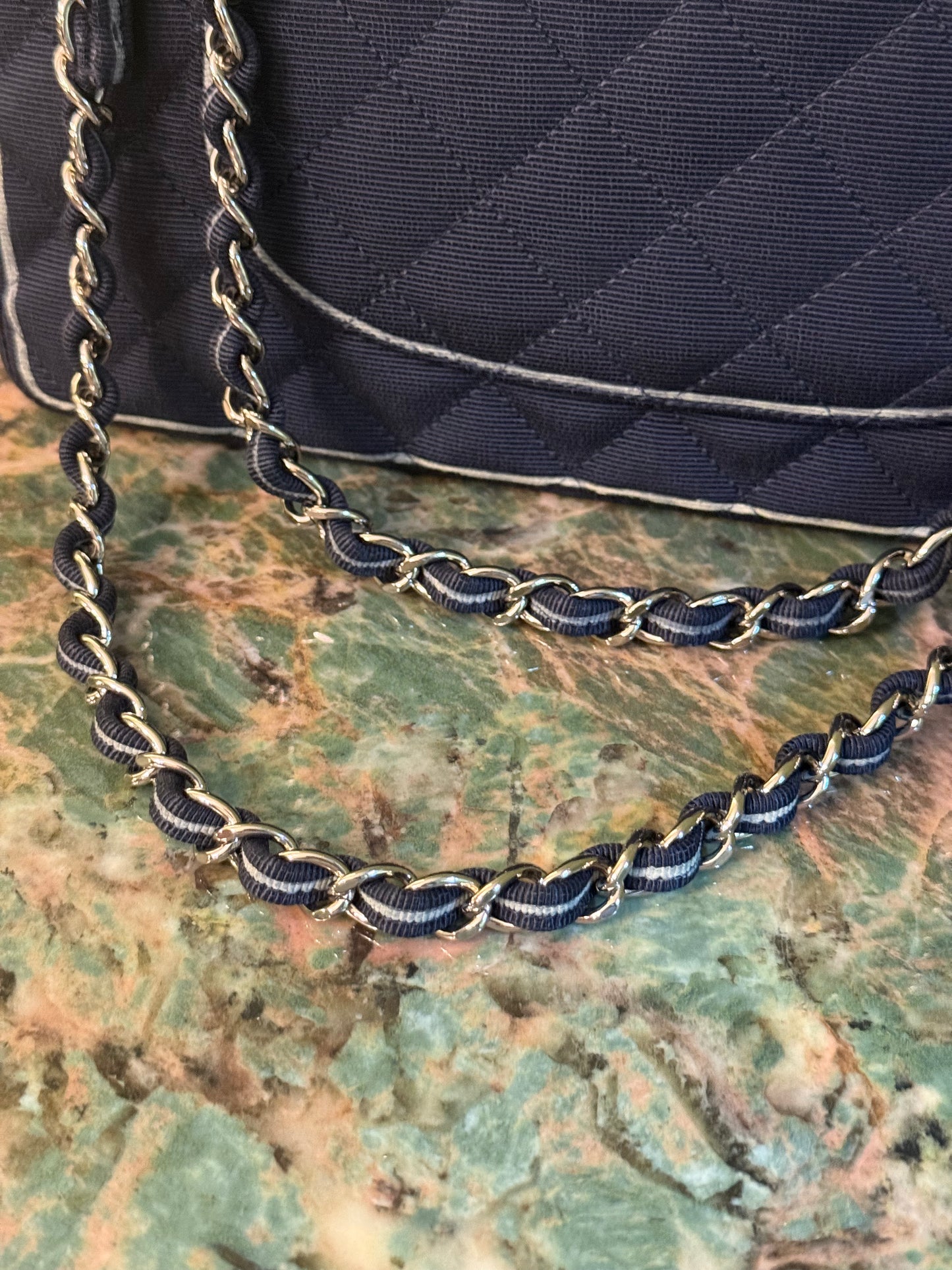 CHANEL NAVY GROS GRAIN MEDIUM CLASSIC DOUBLE FLAP TIMELESS SHOULDER BAG