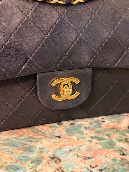 CHANEL BLACK LAMBSKIN SMALL TIMELELSS CLASSIC DOUBLE FLAP SHOULDER BAG