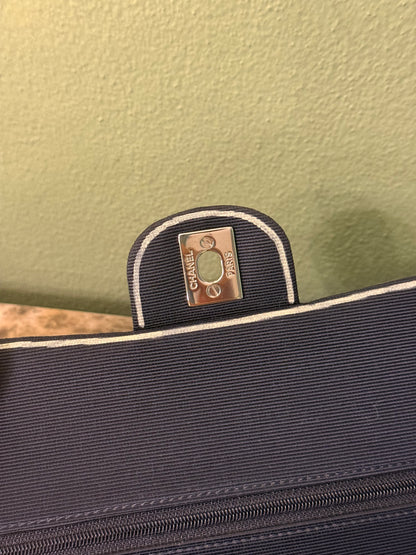 CHANEL NAVY GROS GRAIN MEDIUM CLASSIC DOUBLE FLAP TIMELESS SHOULDER BAG