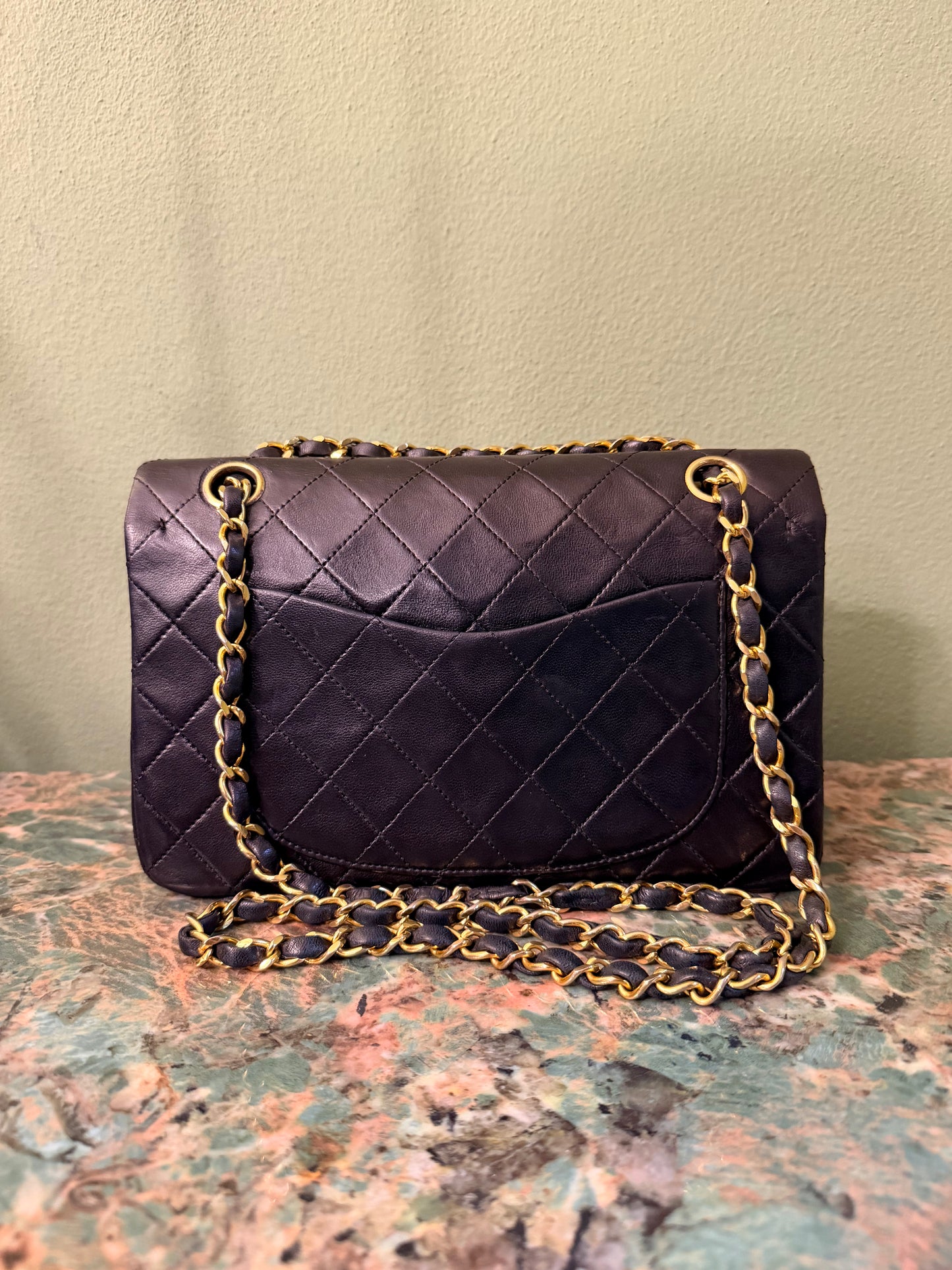 CHANEL BLACK LAMBSKIN SMALL TIMELELSS CLASSIC DOUBLE FLAP SHOULDER BAG