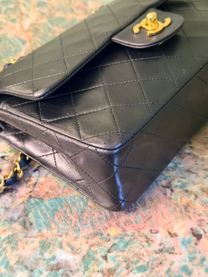 CHANEL BLACK LAMBSKIN SMALL TIMELELSS CLASSIC DOUBLE FLAP SHOULDER BAG