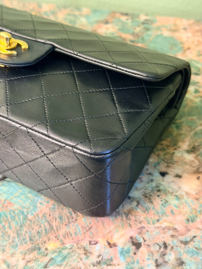 CHANEL BLACK LAMBSKIN SMALL TIMELELSS CLASSIC DOUBLE FLAP SHOULDER BAG