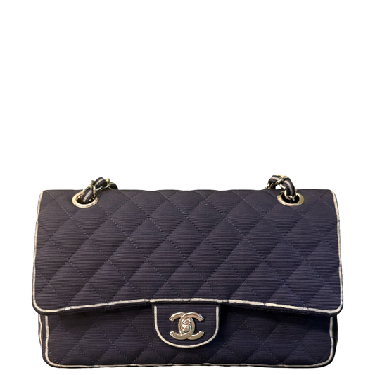 CHANEL NAVY GROS GRAIN MEDIUM CLASSIC DOUBLE FLAP TIMELESS SHOULDER BAG