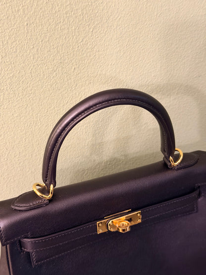 HERMÈS BLACK VAU CHERI KELLY 25 RETOURNE HANDBAG