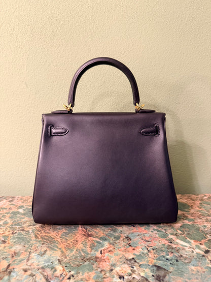 HERMÈS BLACK VAU CHERI KELLY 25 RETOURNE HANDBAG