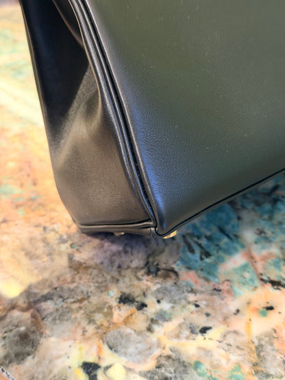 HERMÈS BLACK VAU CHERI KELLY 25 RETOURNE HANDBAG