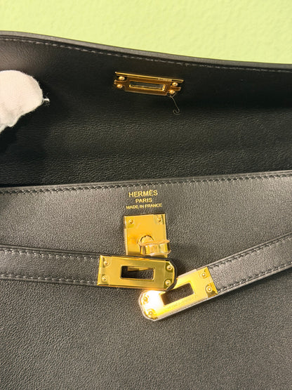 HERMÈS BLACK VAU CHERI KELLY 25 RETOURNE HANDBAG