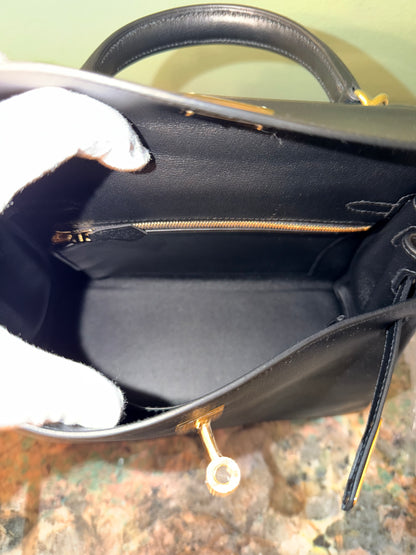 HERMÈS BLACK VAU CHERI KELLY 25 RETOURNE HANDBAG