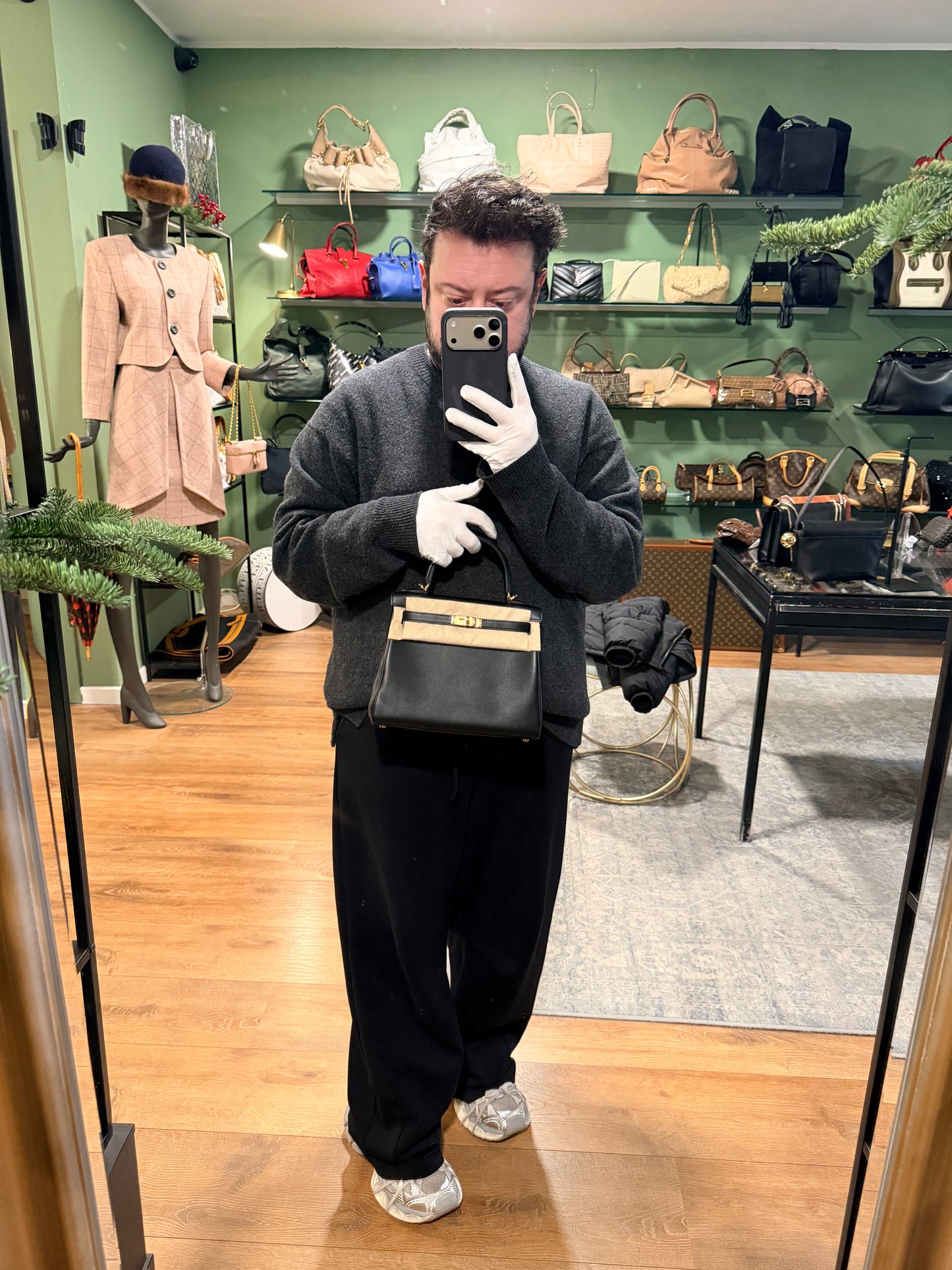 HERMÈS BLACK VAU CHERI KELLY 25 RETOURNE HANDBAG