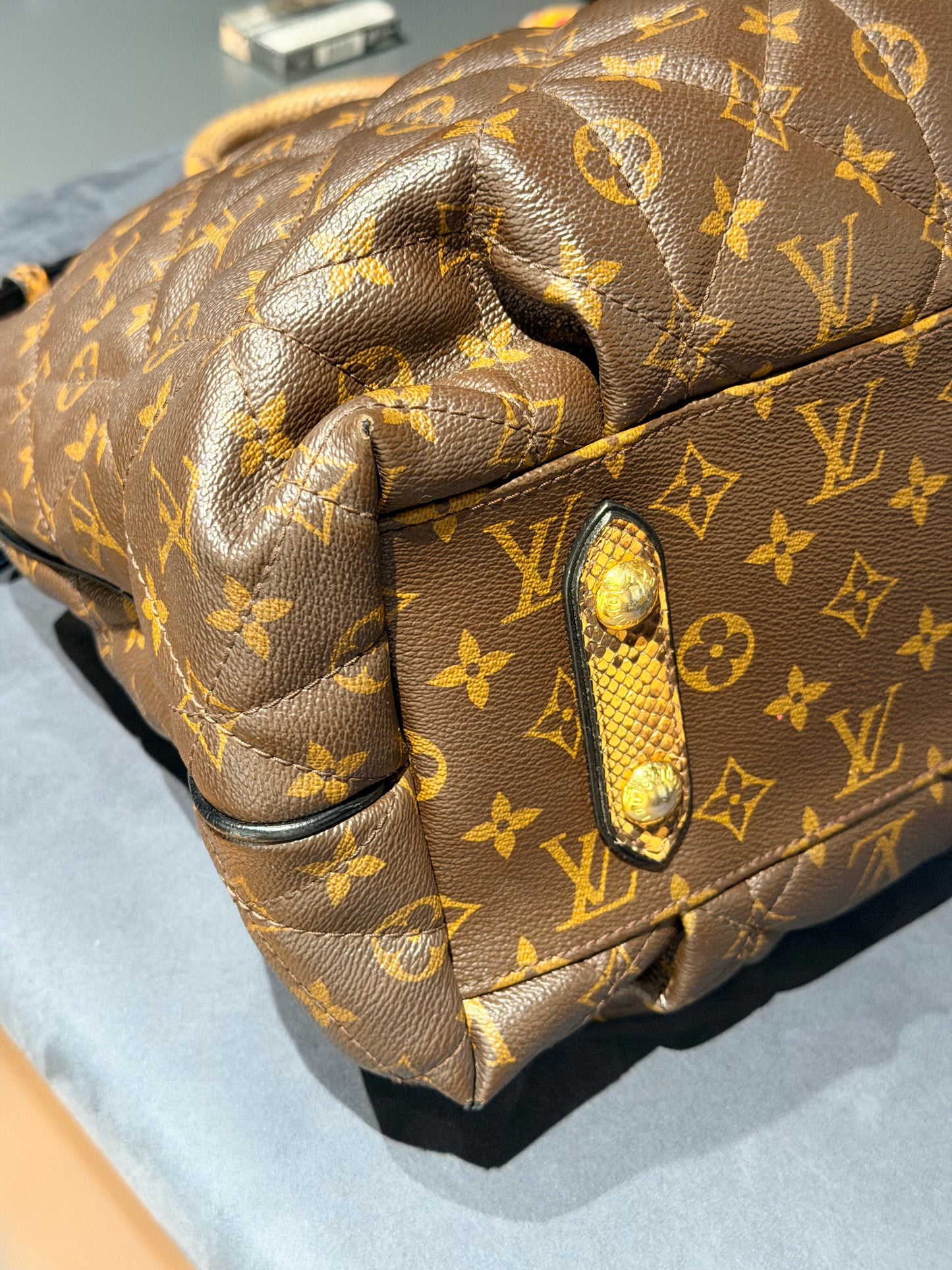 LOUIS VUITTON LIMITED EDITION QUILTED MONOGRAM ETOILE EXOTIC MM HANDBAG