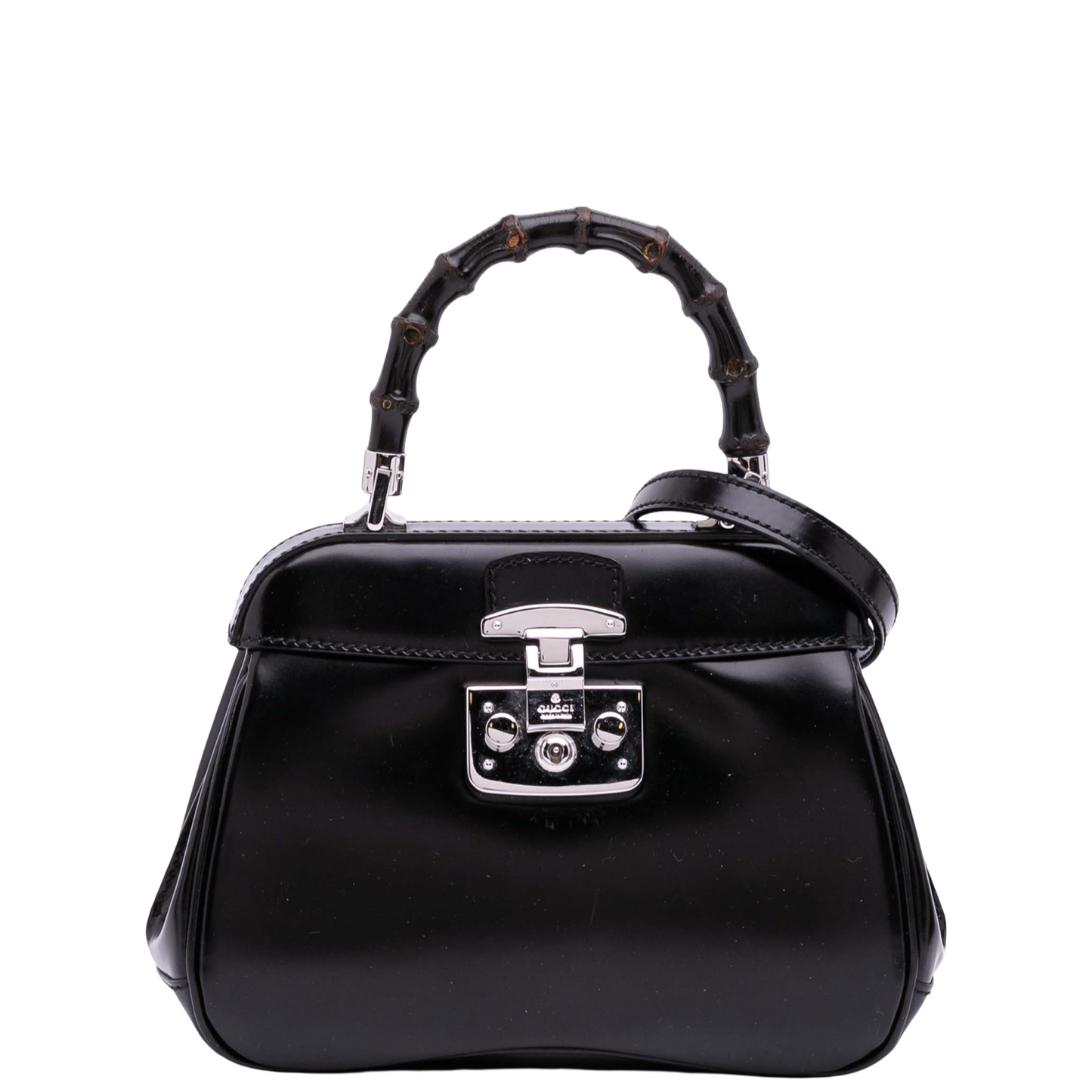 GUCCI BLACK SPAZZOLATO MINI BAMBOO LADY LOCK TOP HANDLE BAG