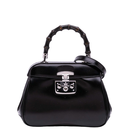 GUCCI BLACK SPAZZOLATO MINI BAMBOO LADY LOCK TOP HANDLE BAG