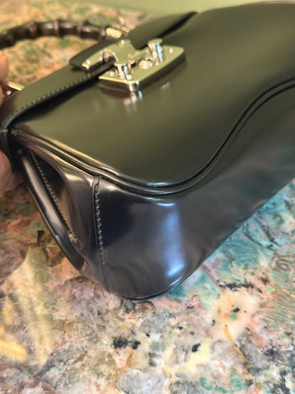 GUCCI BLACK SPAZZOLATO MINI BAMBOO LADY LOCK TOP HANDLE BAG