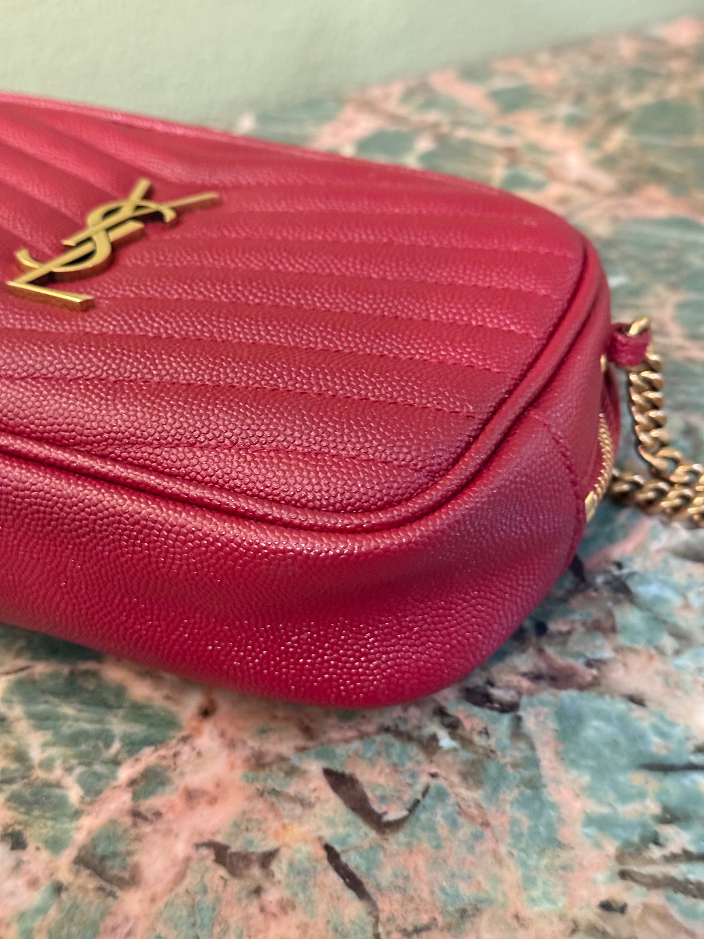 SAINT LAURENT BURGUNDY MINI LOU CAMERA BAG