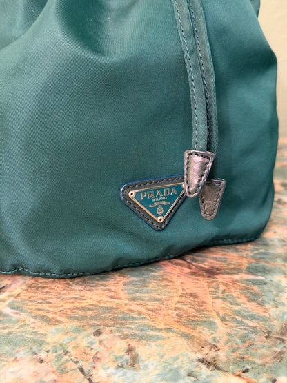 PRADA GREEN NYLON BUCKET BAG