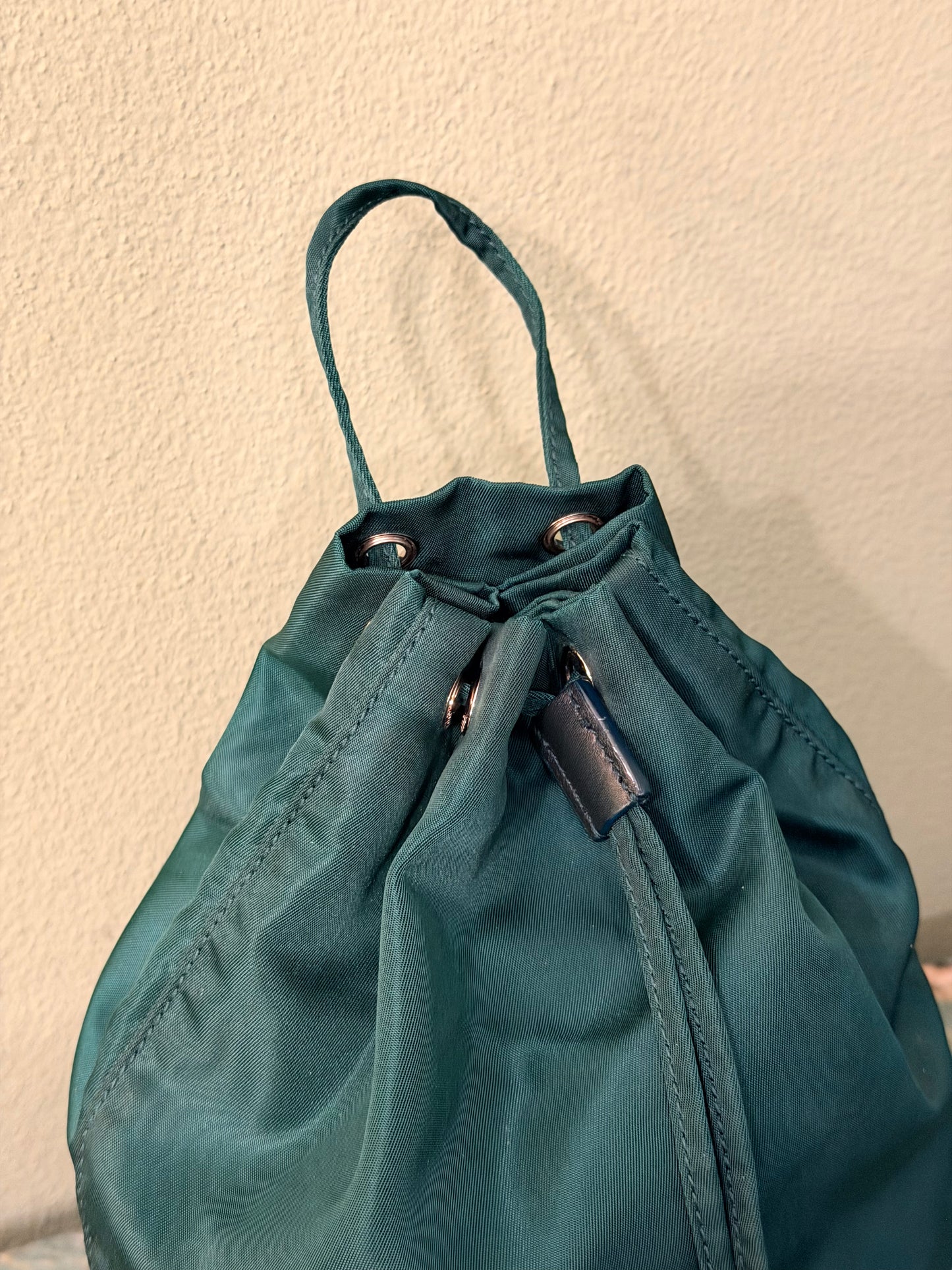 PRADA GREEN NYLON BUCKET BAG