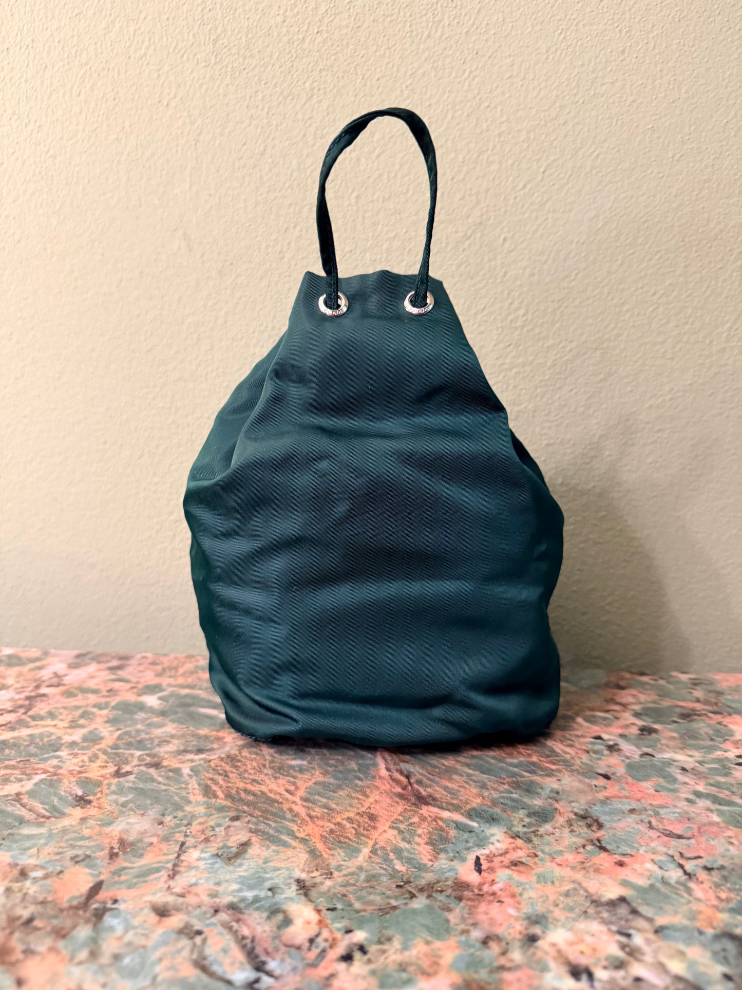 PRADA GREEN NYLON BUCKET BAG