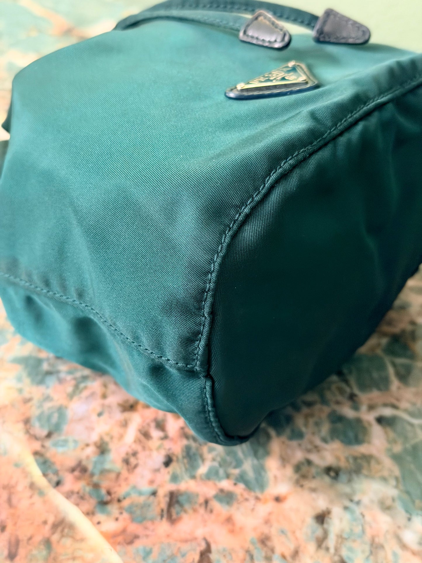 PRADA GREEN NYLON BUCKET BAG