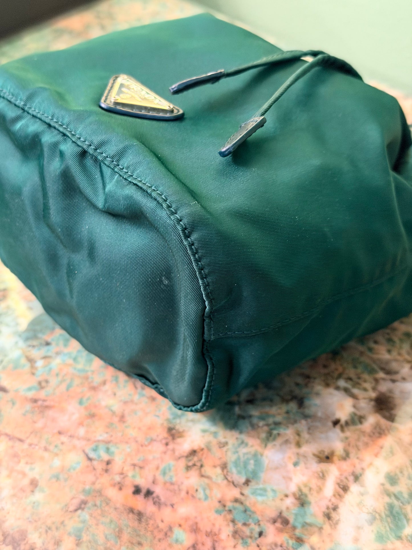PRADA GREEN NYLON BUCKET BAG